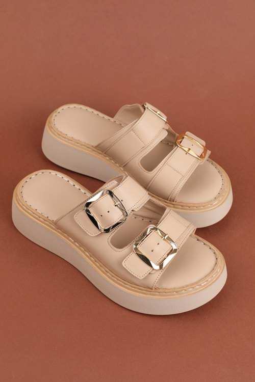 Gondol Hakiki Deri Rahat Günlük Terlik asy.1140 - Bej - 37