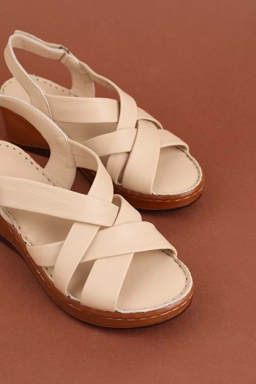 Gondol Hakiki Deri Rahat Günlük Sandalet asy.945 - Bej - 37