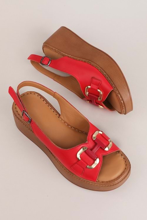 Gondol Hakiki Deri Rahat Günlük Sandalet asy.967 - kırmızı - 36