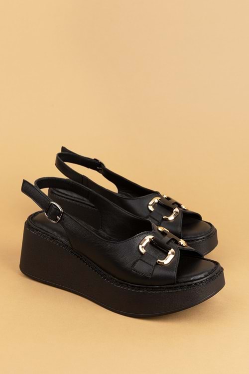 Gondol Hakiki Deri Rahat Günlük Sandalet asy.967 - Siyah - 37