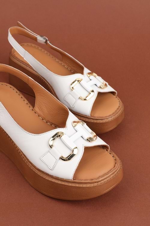 Gondol Hakiki Deri Rahat Günlük Sandalet asy.967 - Beyaz - 37
