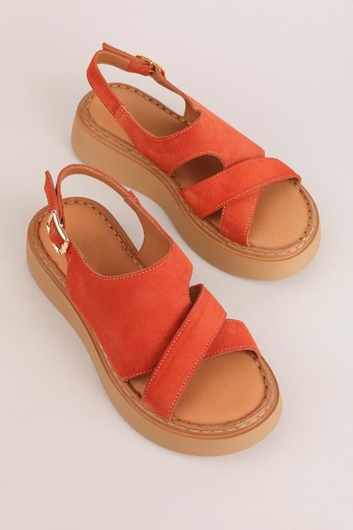 Gondol Hakiki Deri Rahat Günlük Sandalet asy.1214 - Kırmızı Süet - 38