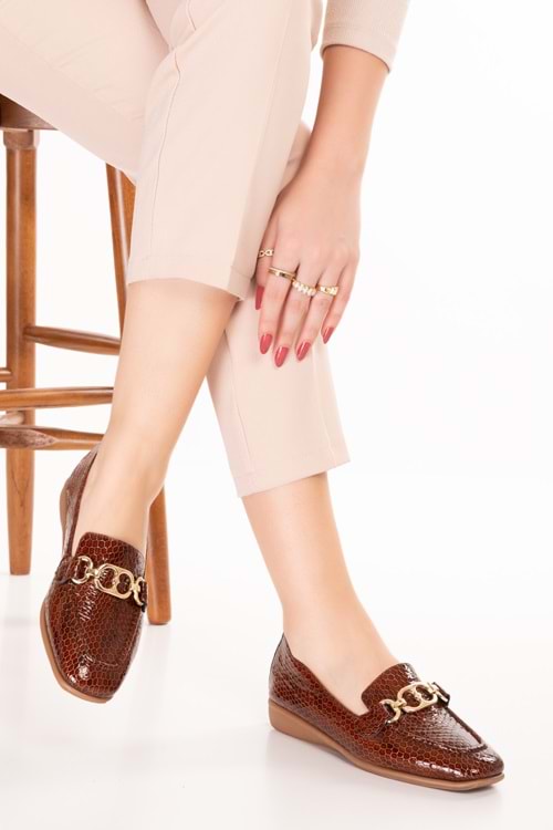 Gondol Hakiki Deri Esnek Rahat Taban Yumuşak Deri Rahat Loafer alb.209 - Kahve Petek - 36