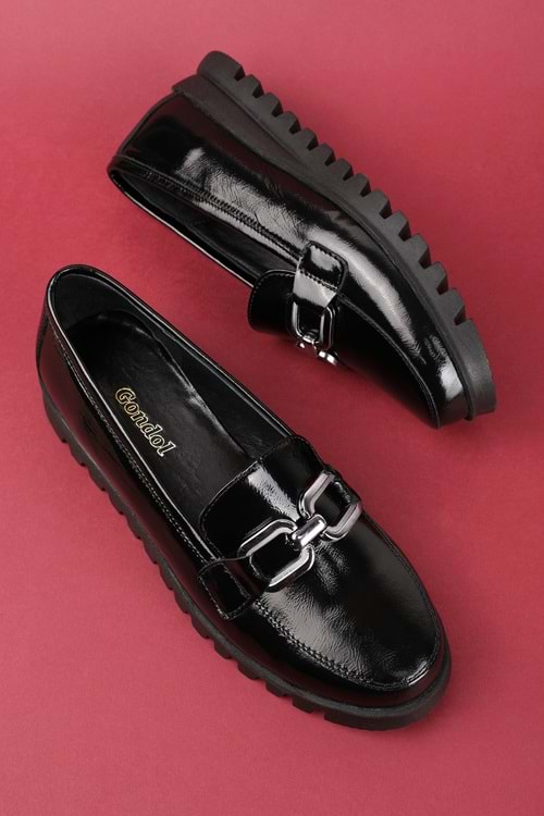 Gondol Hakiki Deri Kaymaz Taban Rahat Loafer Ayakkabı mlk.5529 - siyah rugan - 36