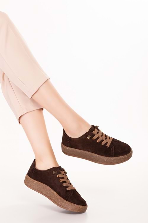 Gondol Hakiki Deri Günlük Rahat Lastik Bağcıklı Casual Ayakkabı in.525 - Kahve Süet - 36