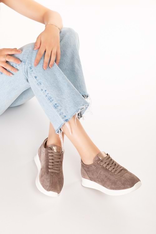 Gondol Içi Dışı Hakiki Deri Anatomik Taban Hafif Spor Ayakkabı kla.1616 - Vizon Süet - 36