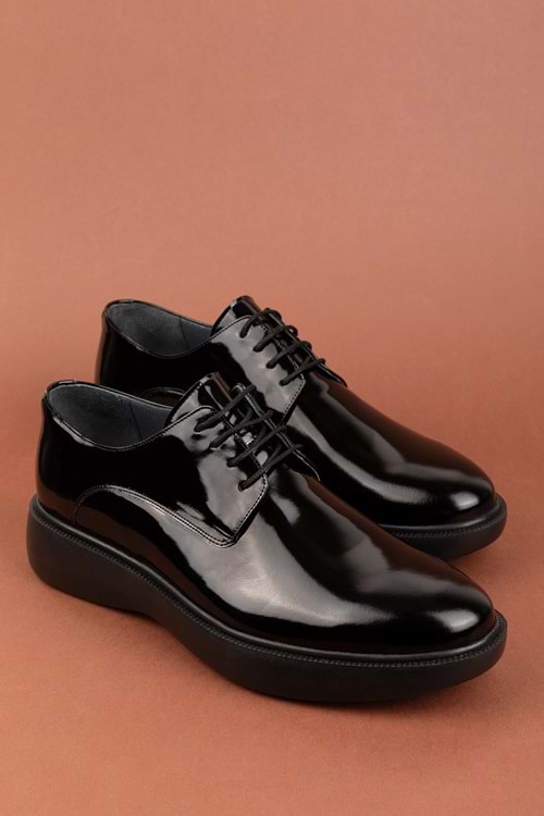 Gondol Erkek Hakiki Deri Damatlık ve Takım Elbise Ayakkabısı Hafif Rahat add.3005 - Siyah Rugan - 39