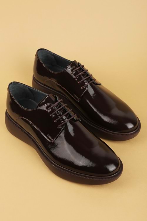 Gondol Erkek Hakiki Deri Damatlık ve Takım Elbise Ayakkabısı Hafif Rahat add.3005 - Kahve Rugan - 39