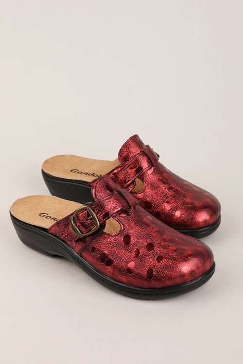 Gondol Kadın Hakiki Deri Özel Tabanı Çıkabilen Ev ve Dışarı Terlik yprk.275 - Bordo Croco - 36