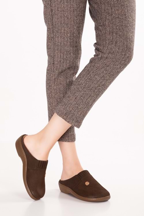 Gondol Kadın Hakiki Deri Özel Tabanı Çıkabilen Sabo Ev ve Dışarı Terlik yprk.281 - Kahve Nubuk - 36