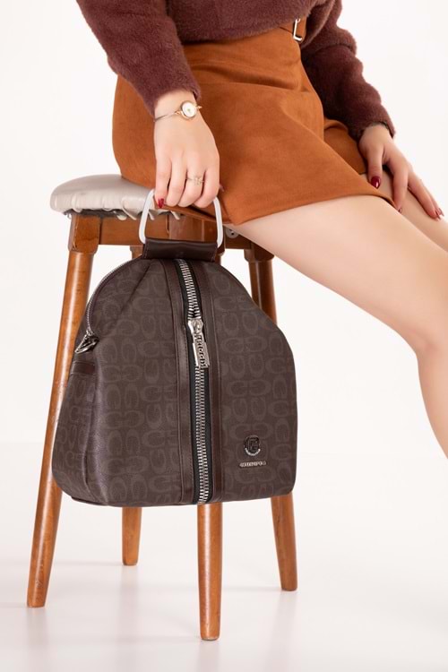 Gondol Kadın Metal Saplı Günlük Şık El ve Sırt Çantası gp.1110 - Kahverengi