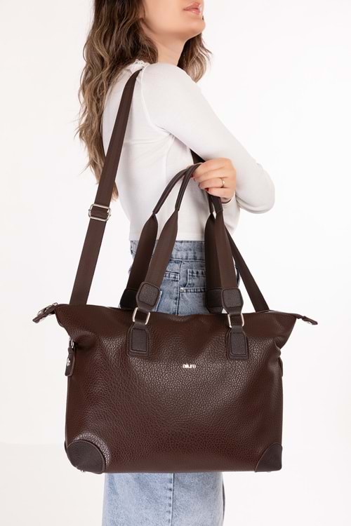 Gondol Kadın Günlük Geniş Kullanışlı El ve Omuz Çantası ald.1812 - Kahverengi - TEK EBAT