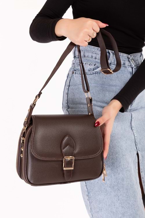 Gondol Kadın Çift Bölmeli Şık Günlük Çanta ald.1406 - Kahverengi