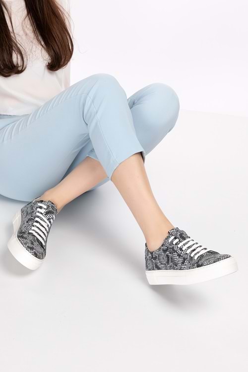 Gondol Hakiki Deri Anatomik Taban Spor Ayakkabı als.352 - Siyah Yılan - 36