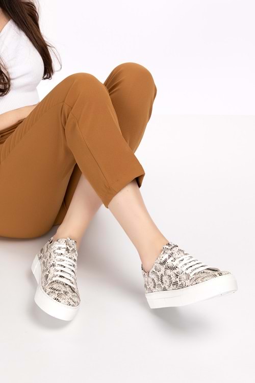 Gondol Hakiki Deri Anatomik Taban Spor Ayakkabı als.352 - Beyaz Yılan - 36