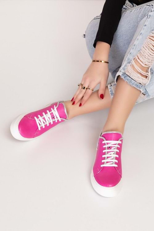 Gondol Hakiki Deri Taş Detay Anatomik Taban Spor Ayakkabı Als.1358 - Barbie - 35