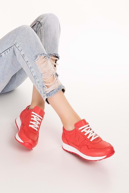 Gondol Içi Dışı Hakiki Deri Anatomik Taban Spor Ayakkabı flf.444 - kırmızı - 40