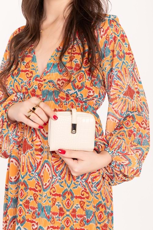 Gondol Hmx Polo Günlük Kullanışlı Şık Parlak El Cüzdanı Hmx.120 - Bej Croco - TEK EBAT