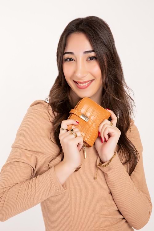 Gondol Hmx Polo Günlük Kullanışlı Şık Parlak El Cüzdanı Hmx.120 - Taba Croco - TEK EBAT