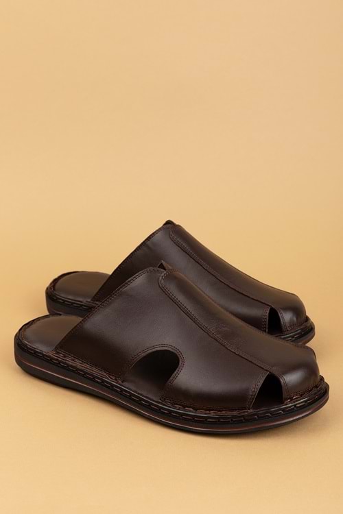 Gondol Hakiki Deri Önü Kapalı Yumusak Taban Terlik kml.103 - Kahverengi - 40