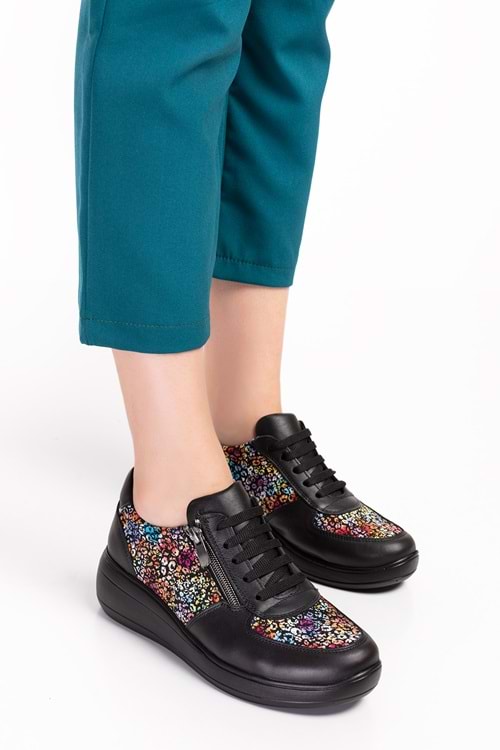 Gondol Hakiki Deri Anatomik Taban Rahat Fermuarlı Ayakkabı ndr.3802 - Siyah Desen - 39