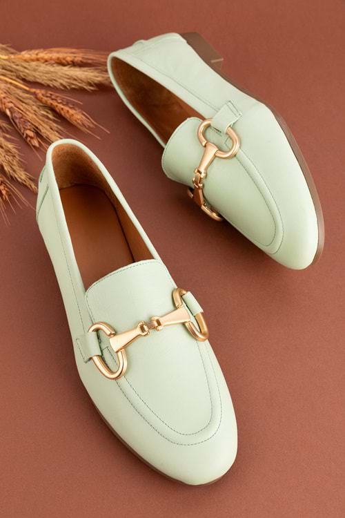 Gondol Hakiki Deri Toka Detaylı Kadın Babet tzr.23121 - Su Yeşili - 40