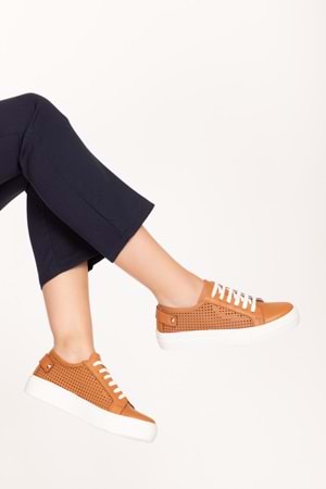 Gondol Kadın Iç Dış Hakiki Deri Günlük Sneaker als.369 - Taba - 40