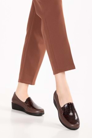 Gondol Hakiki Deri Ortopedik Taban Ayakkabı vdt.2606 - Kahve Petek - 34