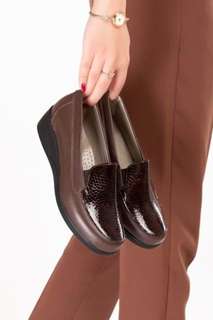 Gondol Hakiki Deri Ortopedik Taban Ayakkabı vdt.2606 - Kahve Petek - 34