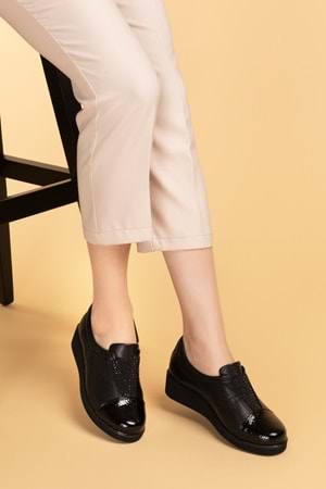 Gondol Hakiki Deri Anatomik Yumusak Taban Ayakkabı vdt.84 - Siyah Petek - 37