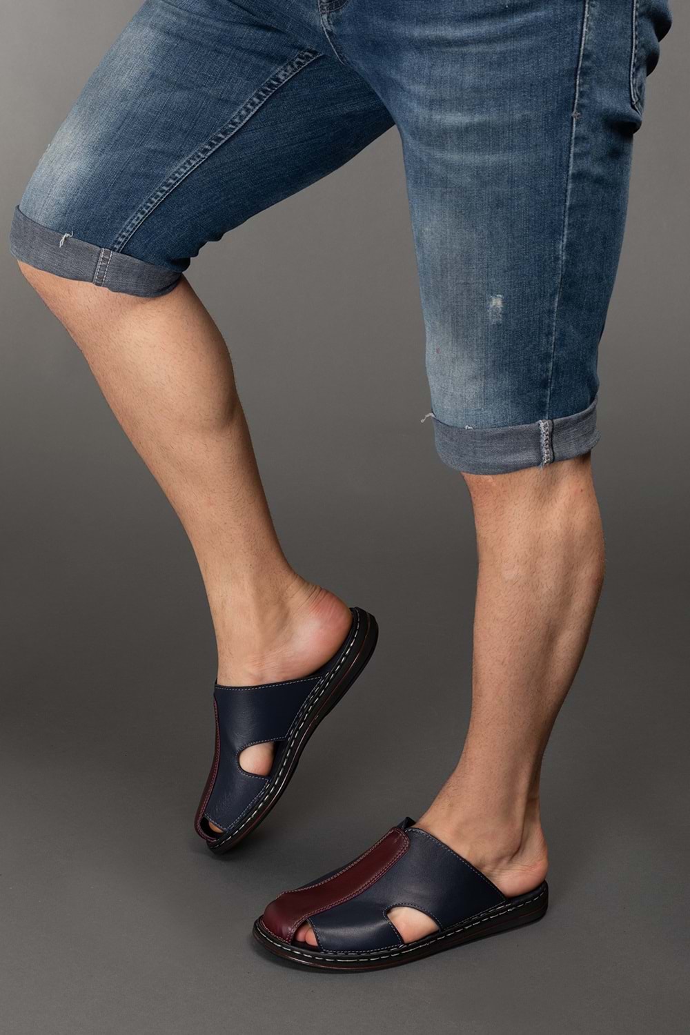 Gondol Hakiki Deri Önü Kapalı Yumusak Taban Terlik kml.103 - Lacivert - 42