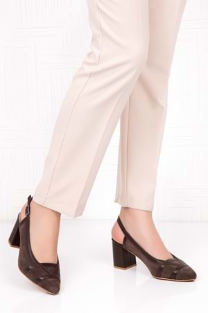 Gondol Hakiki Deri Renkli Tar Topuklu Ayakkabı şhn.75 - Kahve Süet - 36