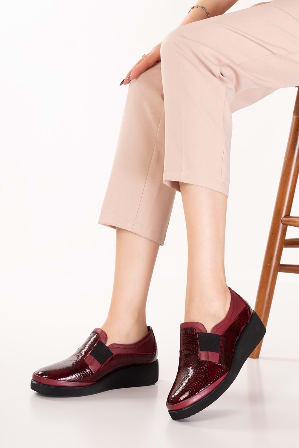 Gondol Hakiki Deri Anatomik Taban Rahat Ayakkabı esfa.199100 - Bordo Petek - 37