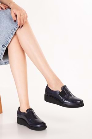 Gondol Hakiki Deri Anatomik Taban Rahat Ayakkabı esfa.199100 - Lacivert Petek - 37