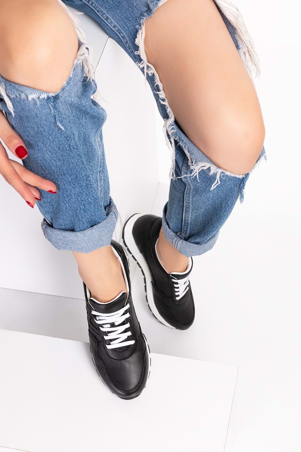 Gondol Içi Dışı Hakiki Deri Anatomik Taban Spor Ayakkabı flf.444 - Siyah - 39