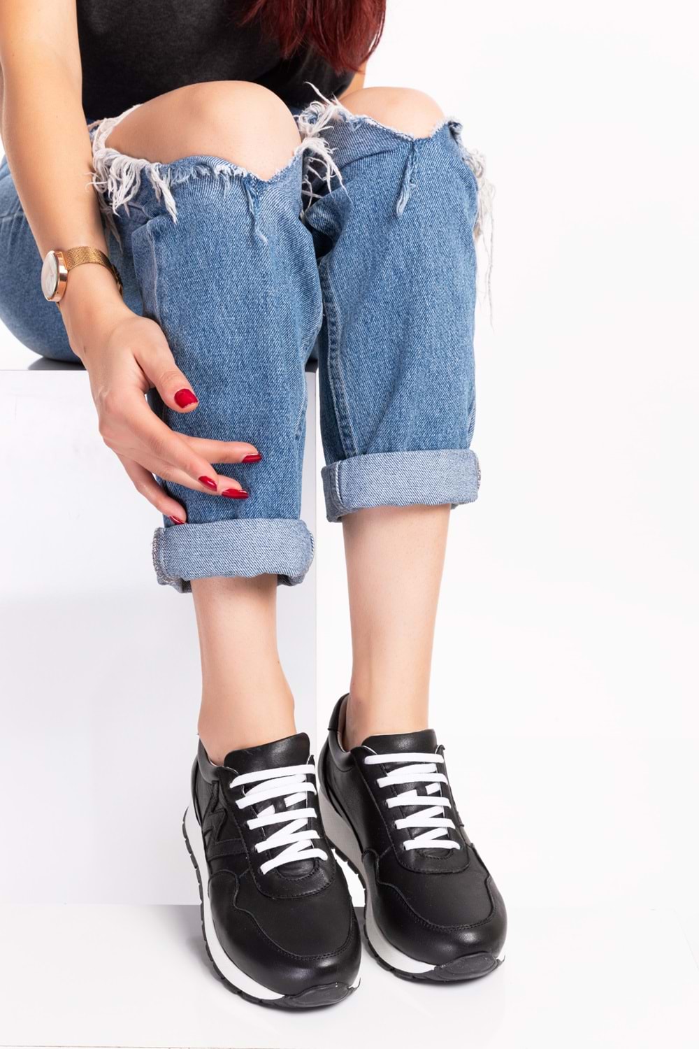 Gondol Içi Dışı Hakiki Deri Anatomik Taban Spor Ayakkabı flf.444 - Siyah - 39