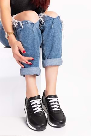 Gondol Içi Dışı Hakiki Deri Anatomik Taban Spor Ayakkabı flf.444 - Siyah - 39