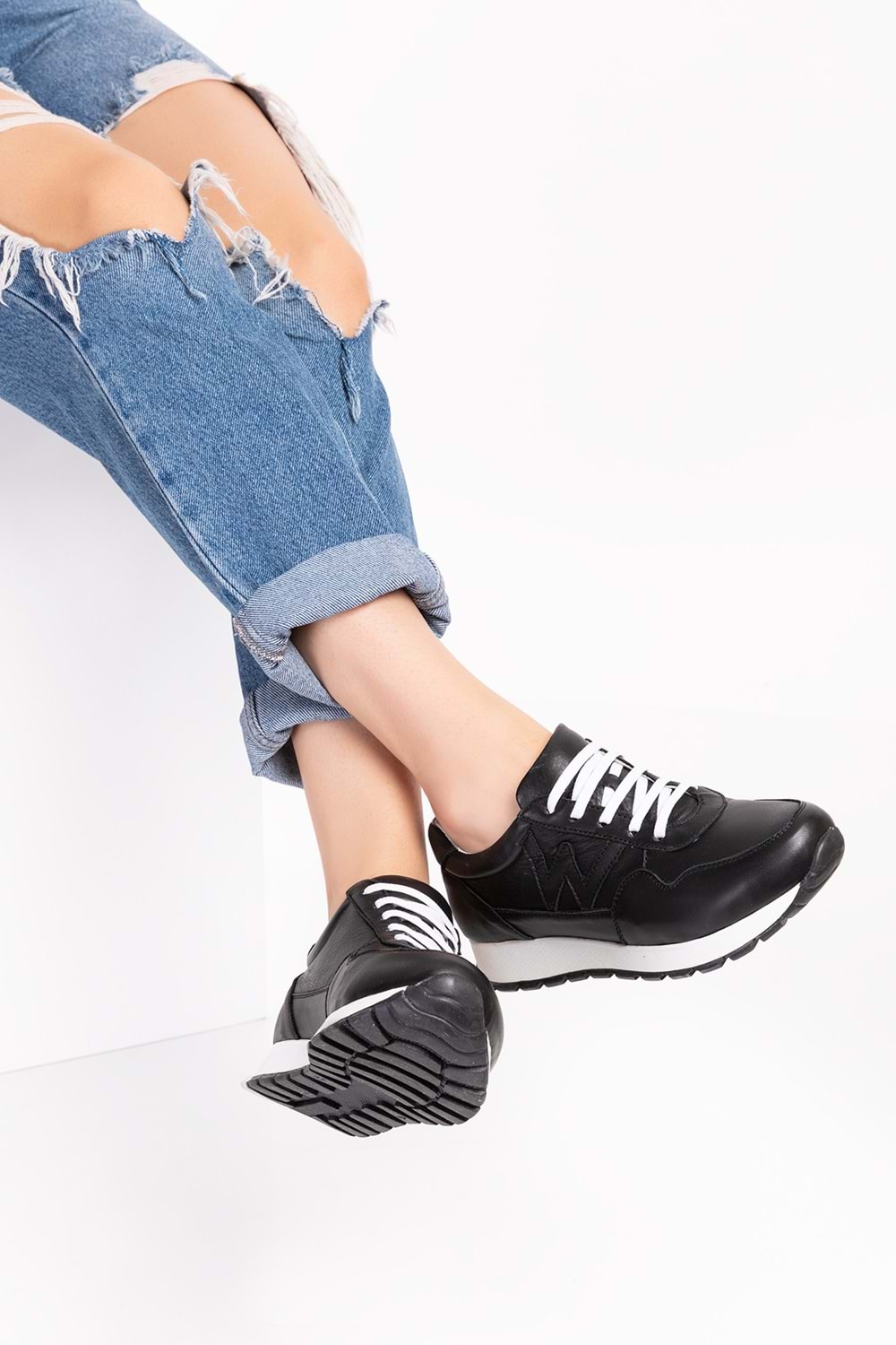 Gondol Içi Dışı Hakiki Deri Anatomik Taban Spor Ayakkabı flf.444 - Siyah - 39