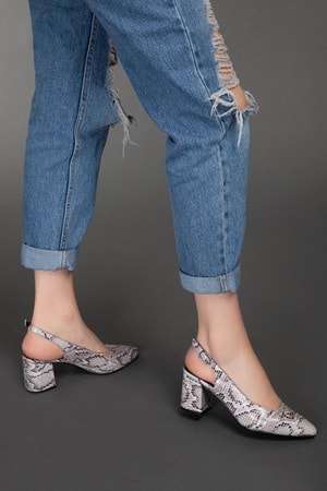 Gondol Kadın Hakiki Deri Yılan Desenli Topuklu Ayakkabı şhn.709 - Gri Yılan - 37