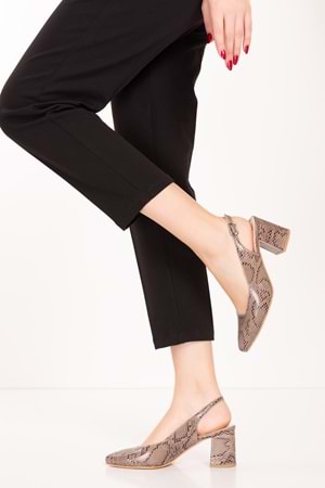 Gondol Kadın Hakiki Deri Yılan Desenli Topuklu Ayakkabı şhn.709 - Vizon Yılan - 41