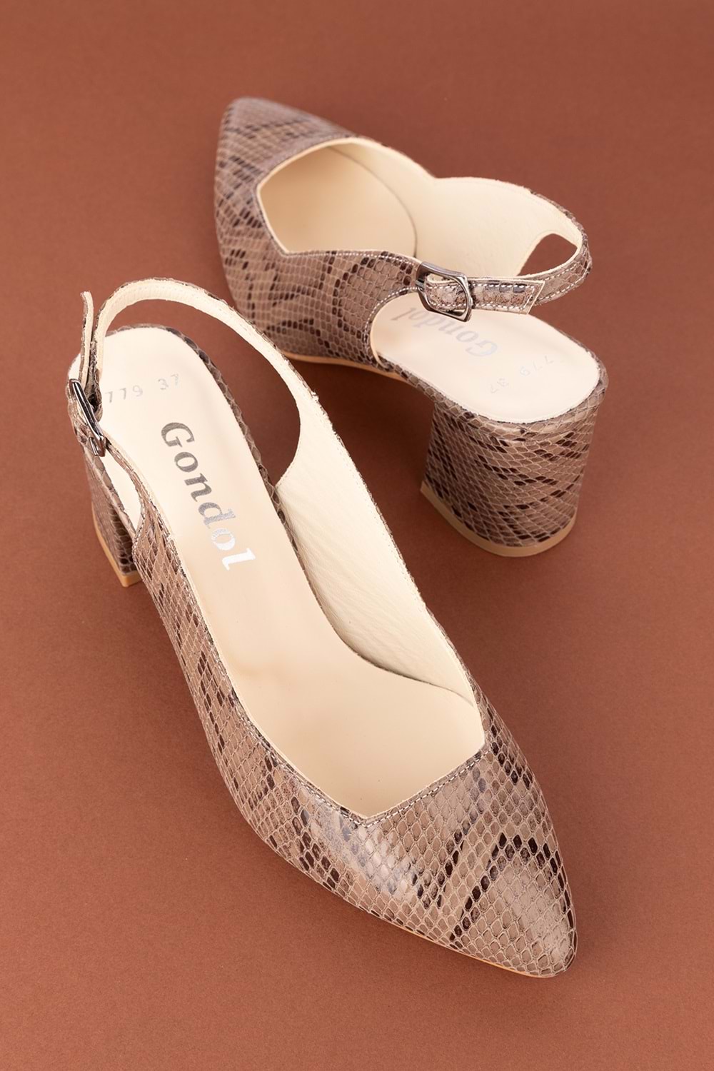 Gondol Kadın Hakiki Deri Yılan Desenli Topuklu Ayakkabı şhn.709 - Vizon Yılan - 42