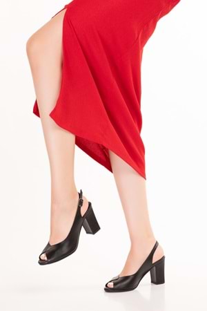 Gondol Kadın Hakiki Deri Klasik Topuklu Ayakkabı şhn.0091 - Siyah Cilt - 42