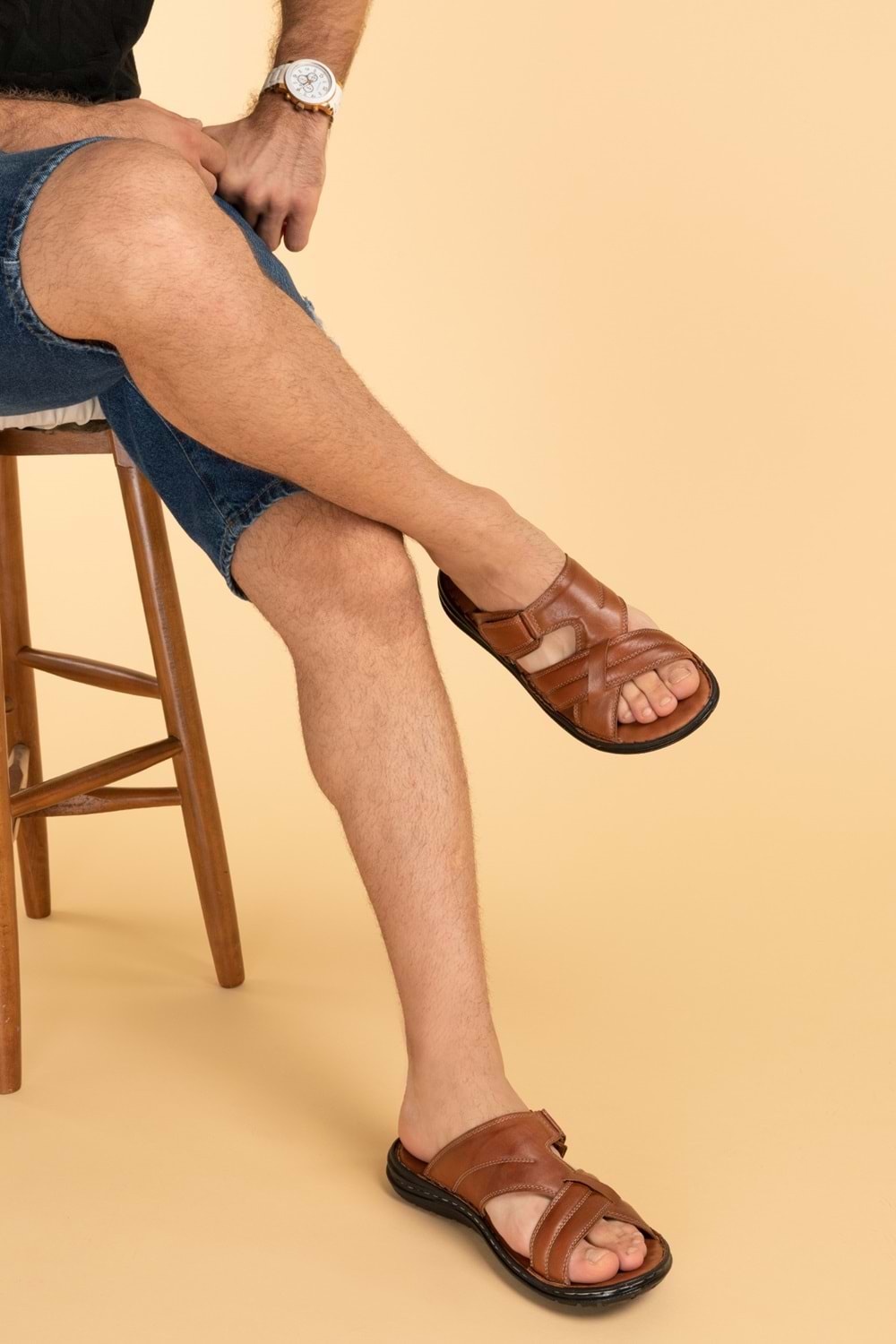 Gondol Erkek Hakiki Deri Comfort Günlük Terlik kml.143 - Taba - 41