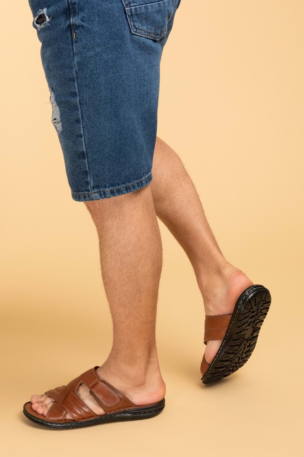 Gondol Erkek Hakiki Deri Comfort Günlük Terlik kml.143 - Taba - 41