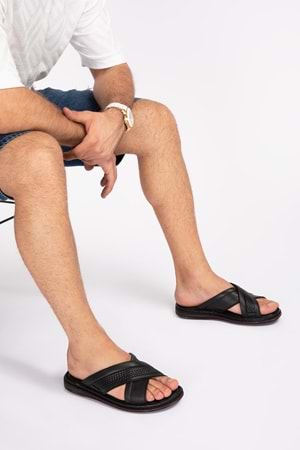 Gondol Erkek Hakiki Deri Comfort Yumuşak Taban Günlük Terlik kml.173 - Siyah - 41