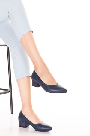 Gondol Kadın Hakiki Deri Topuklu Hostes Ayakkabısı şhn.801 - Lacivert - 35