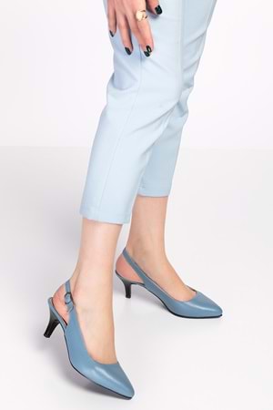 Gondol Kadın Hakiki Deri Orta Boy Topuk Stiletto vdt.230 - Mavi - 37