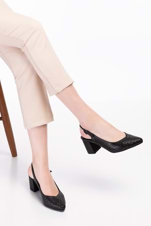Gondol Hakiki Deri Lazer Kesim Şık Topuklu Ayakkabı şhn.876 - Siyah - 34