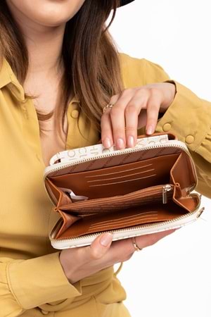 Gondol Hmx Uzun Lüks El Cüzdanı Ve Zincirli Çanta hmx.360 - Bej