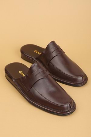 Gondol Erkek Hakiki Deri Damat Ev Terliği kayaş.9011 - Kahverengi - 41